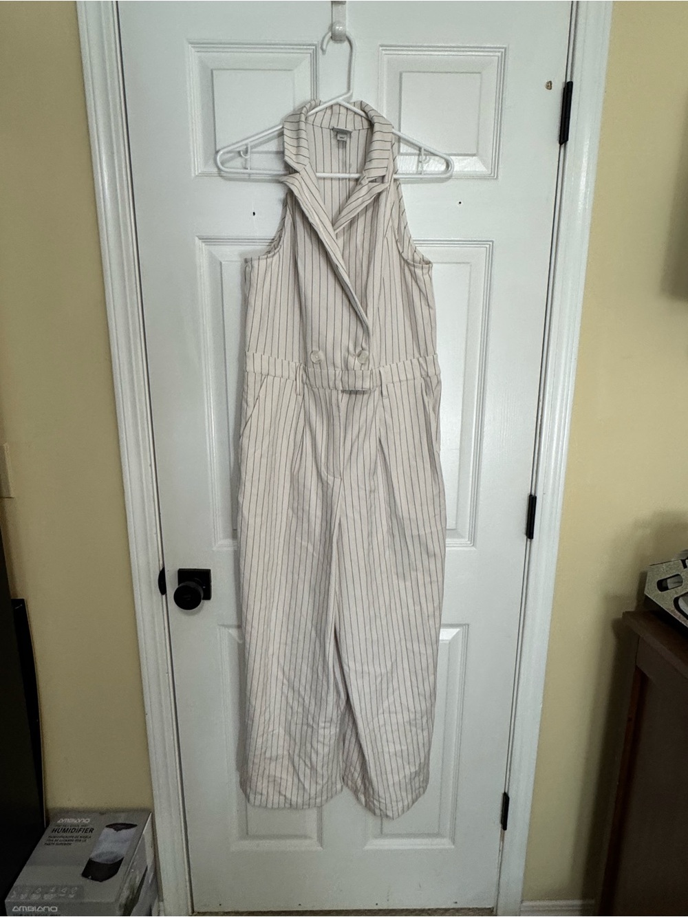 a new day Cream Vertical-Strip Jumpsuit